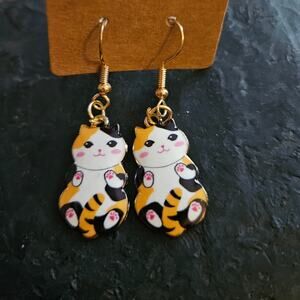 Boutique Adorable Novelty Calico Cat Mixed Metal Dangle Earrings